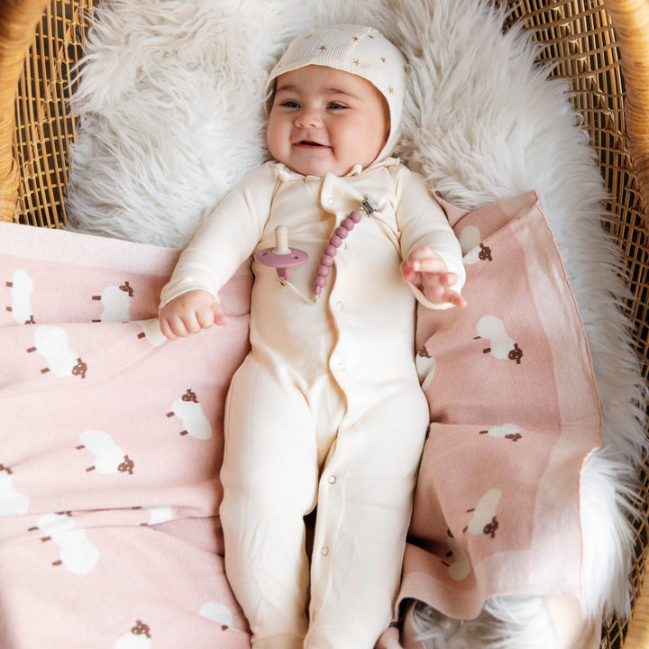 Sheep Knit Receiving Baby Blanket - GiFTiFY