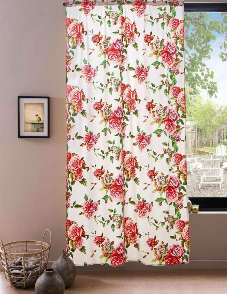 DaDa Bedding Set of 2-Pieces Romantic Roses Pink Floral Sheer Window Panel Curtains (JHW-879) - GiFTiFY