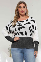 Plus Size Leopard Round Neck Long Sleeve Sweater - GiFTiFY