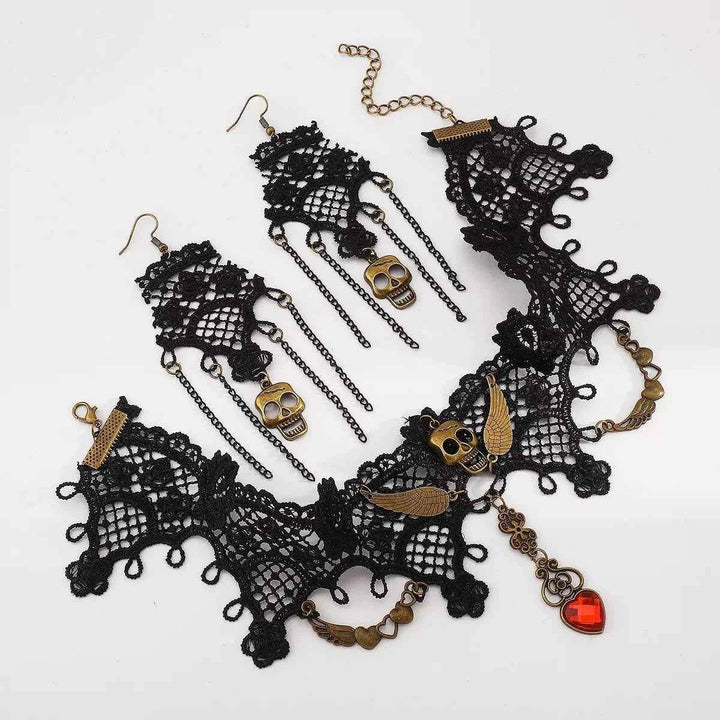 Halloween Lace Skull Necklace and Earrings Jewelry Set - GiFTiFY