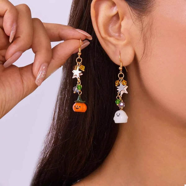 Halloween Asymmetrical Pumpkin Ghost Earrings - GiFTiFY