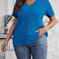 Plus Size V-Neck Short Sleeve Ribbed T-Shirt - GiFTiFY