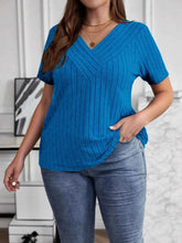 Plus Size V-Neck Short Sleeve Ribbed T-Shirt - GiFTiFY