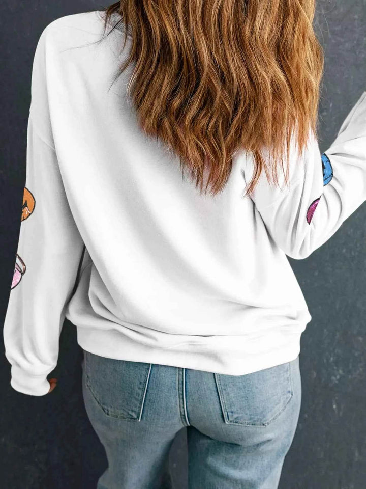 Halloween Pumpkin Lantern Sequin Patched Sweatshirt - GiFTiFY