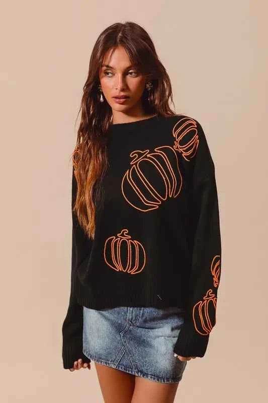 SO ME Pumpkin Embroidered Halloween Thanksgiving Sweater - GiFTiFY
