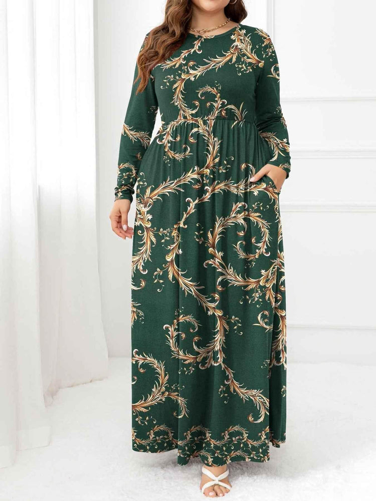 Plus Size Round Neck Maxi Dress with Pockets - GiFTiFY