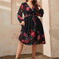 Honey Plus Size Floral Surplice Neck Tie Waist Dress - GiFTiFY