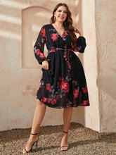 Honey Plus Size Floral Surplice Neck Tie Waist Dress - GiFTiFY