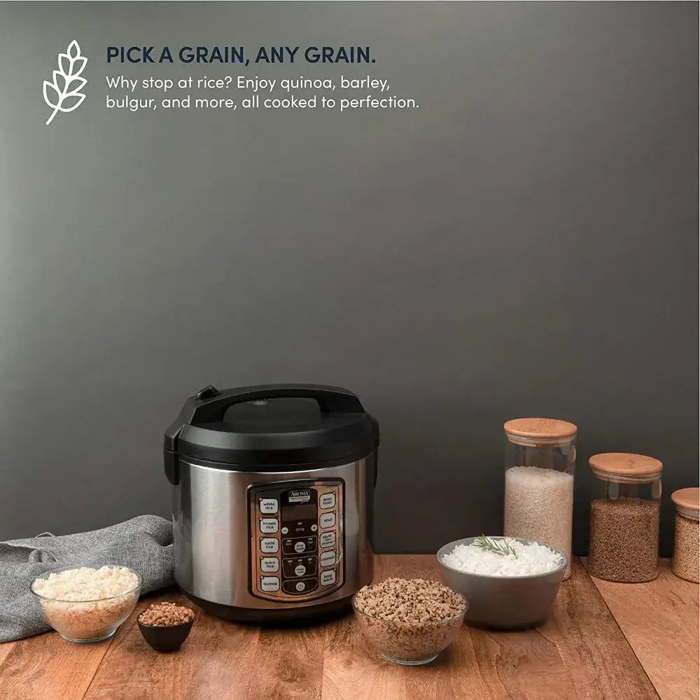 20-Cup (Cooked) / 5Qt. Digital Rice & Grain Multicooker Food Steamer Slow Grain Cooker Stainless Exterior/Nonstick Pot