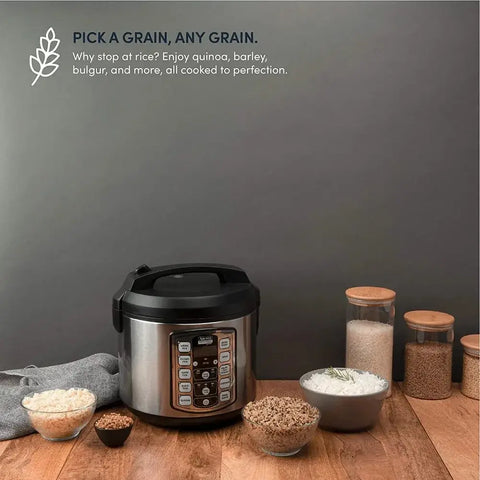 20-Cup (Cooked) / 5Qt. Digital Rice & Grain Multicooker Food Steamer Slow Grain Cooker Stainless Exterior/Nonstick Pot