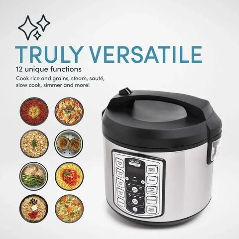 20-Cup (Cooked) / 5Qt. Digital Rice & Grain Multicooker Food Steamer Slow Grain Cooker Stainless Exterior/Nonstick Pot