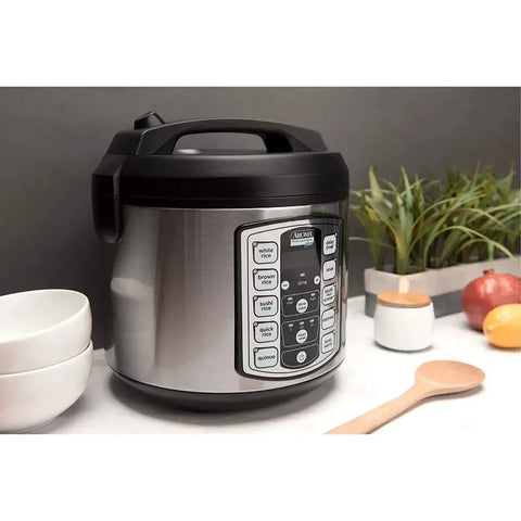 20-Cup (Cooked) / 5Qt. Digital Rice & Grain Multicooker Food Steamer Slow Grain Cooker Stainless Exterior/Nonstick Pot
