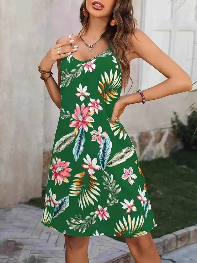 Plus Size Printed V-Neck Cami Dress - GiFTiFY