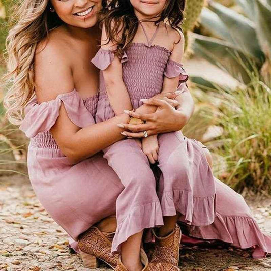 Summer Family Clothes Off Shoulder Short Sleeve Ruffle Dress - GiFTiFY
