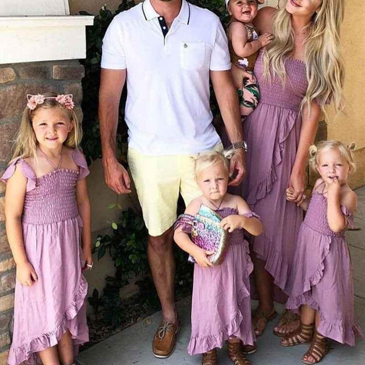 Summer Family Clothes Off Shoulder Short Sleeve Ruffle Dress - GiFTiFY