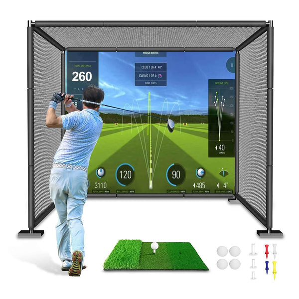 YUNIC Golf Driving Cage with Metal Frame and Simulator Impact Screen - GiFTiFY