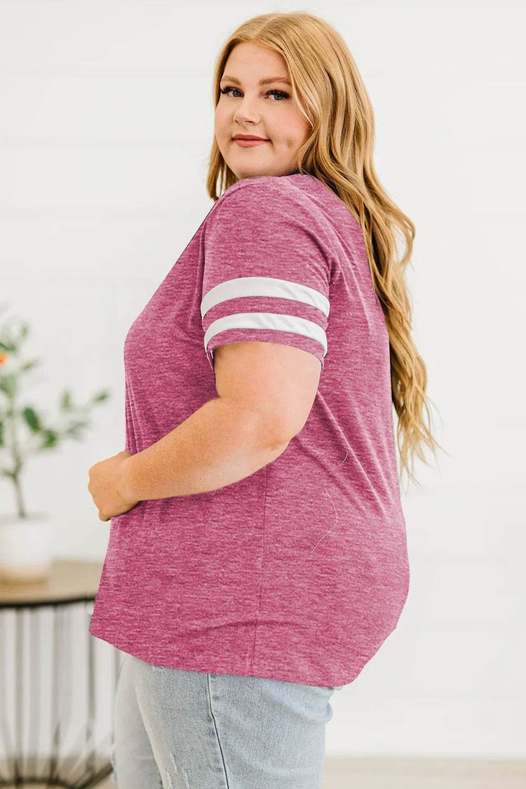 Plus Size Striped V-Neck Tee Shirt - GiFTiFY