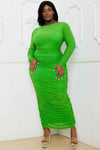 Rhinestone Mesh Pleated Plus Size Maxi Dress - Green
