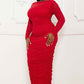 Rhinestone Mesh Pleated Plus Size Maxi Dress - Red