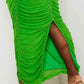 Rhinestone Mesh Pleated Plus Size Maxi Dress - Green