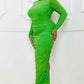 Rhinestone Mesh Pleated Plus Size Maxi Dress - Green