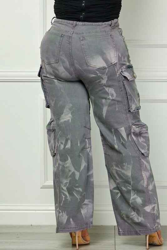 Time to Shine Grey Acid Wash High Waisted Cargo Plus Size Pants - GiFTiFY