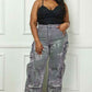 Time to Shine Grey Acid Wash High Waisted Cargo Plus Size Pants