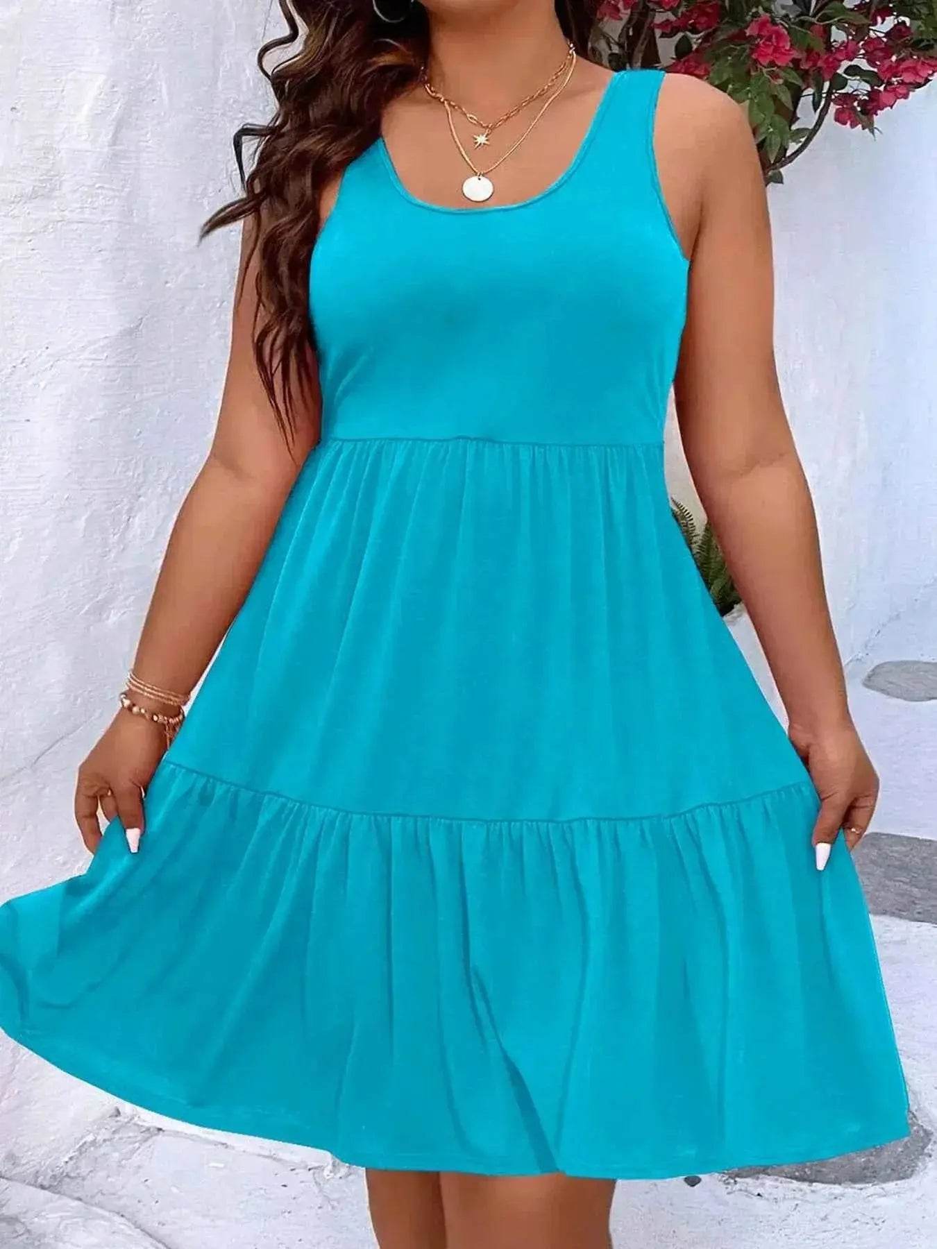 Plus Size Tiered Scoop Neck Tank Dress - GiFTiFY