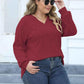 Plus Size Ribbed V-Neck Long Sleeve Top - GiFTiFY
