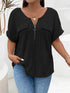 Plus Size Ribbed Half Zip Relaxed Fit T-Shirt - GiFTiFY