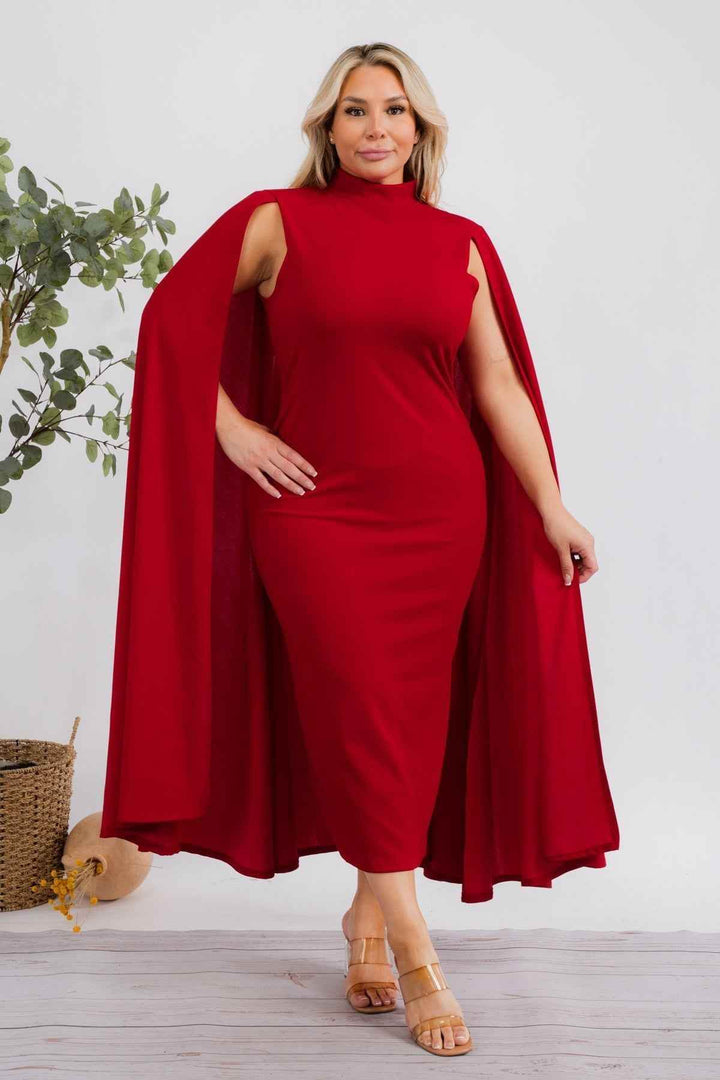 The Stella Cape Plus Size Midi Dress - Red - GiFTiFY