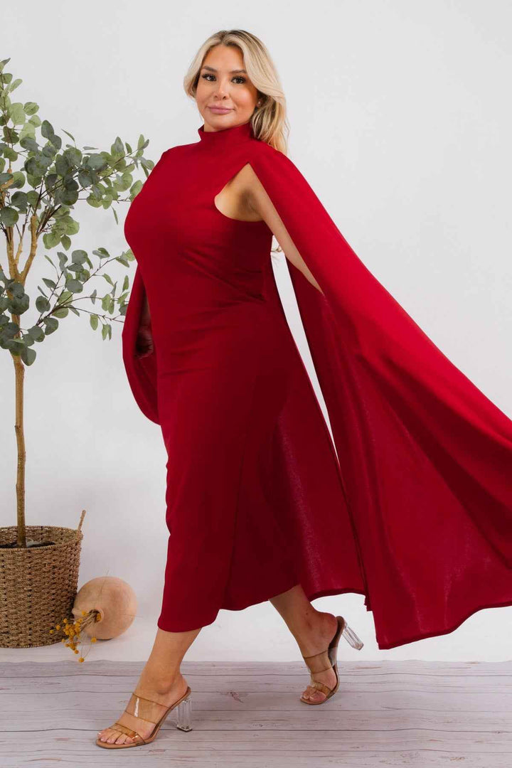 The Stella Cape Plus Size Midi Dress - Red - GiFTiFY