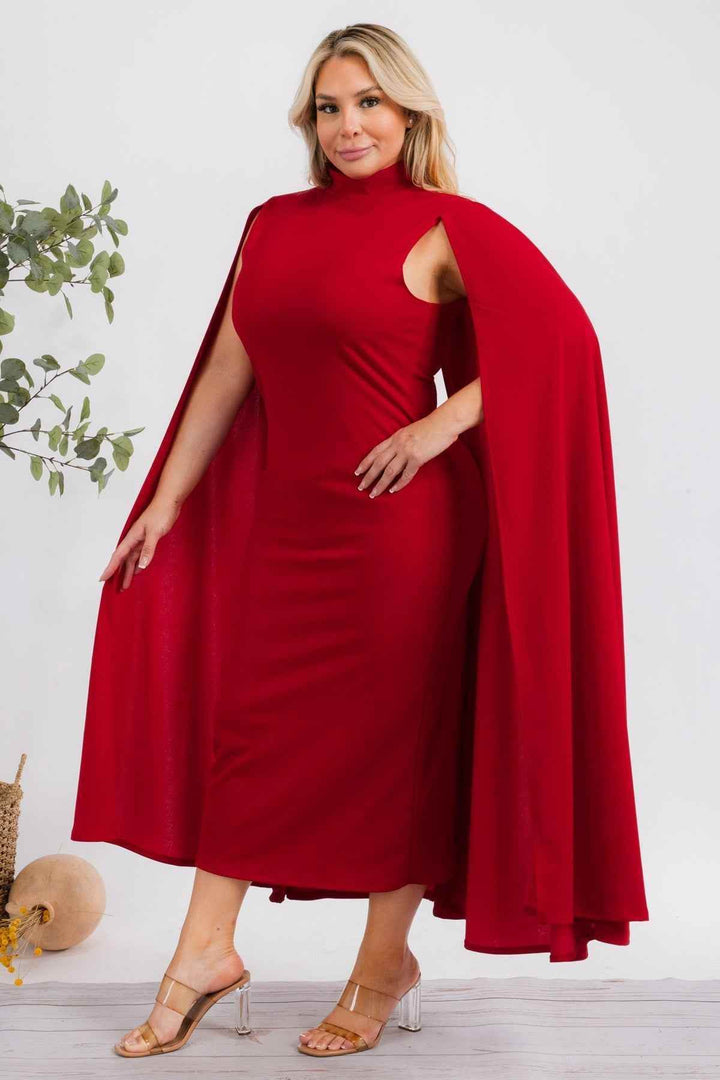The Stella Cape Plus Size Midi Dress - Red - GiFTiFY