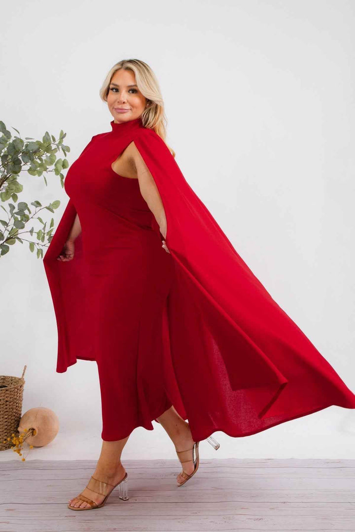 The Stella Cape Plus Size Midi Dress - Red - GiFTiFY