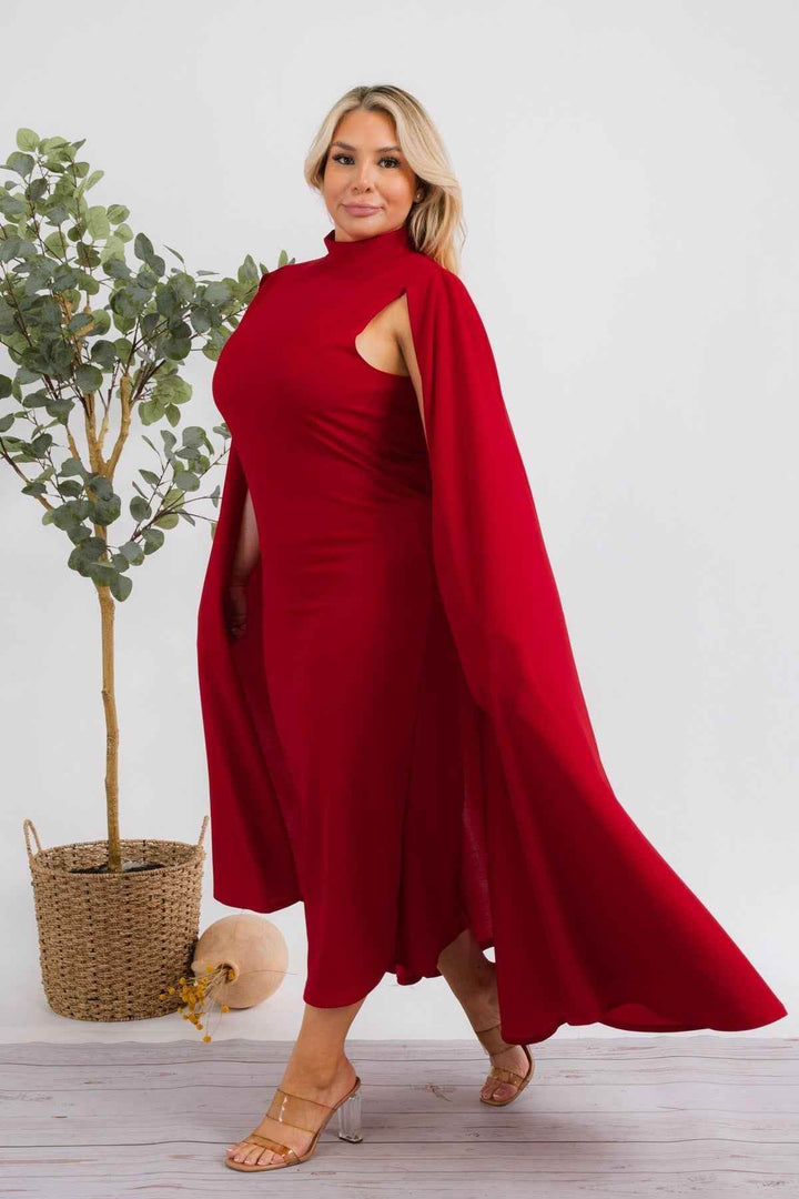 The Stella Cape Plus Size Midi Dress - Red - GiFTiFY