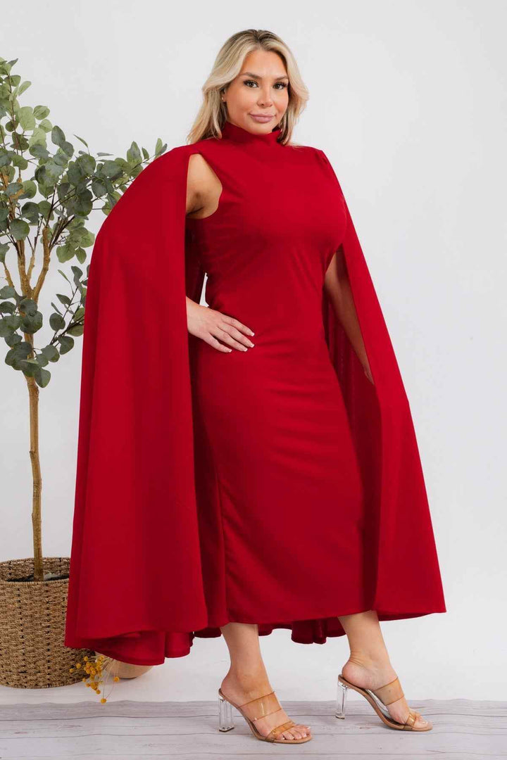 The Stella Cape Plus Size Midi Dress - Red - GiFTiFY