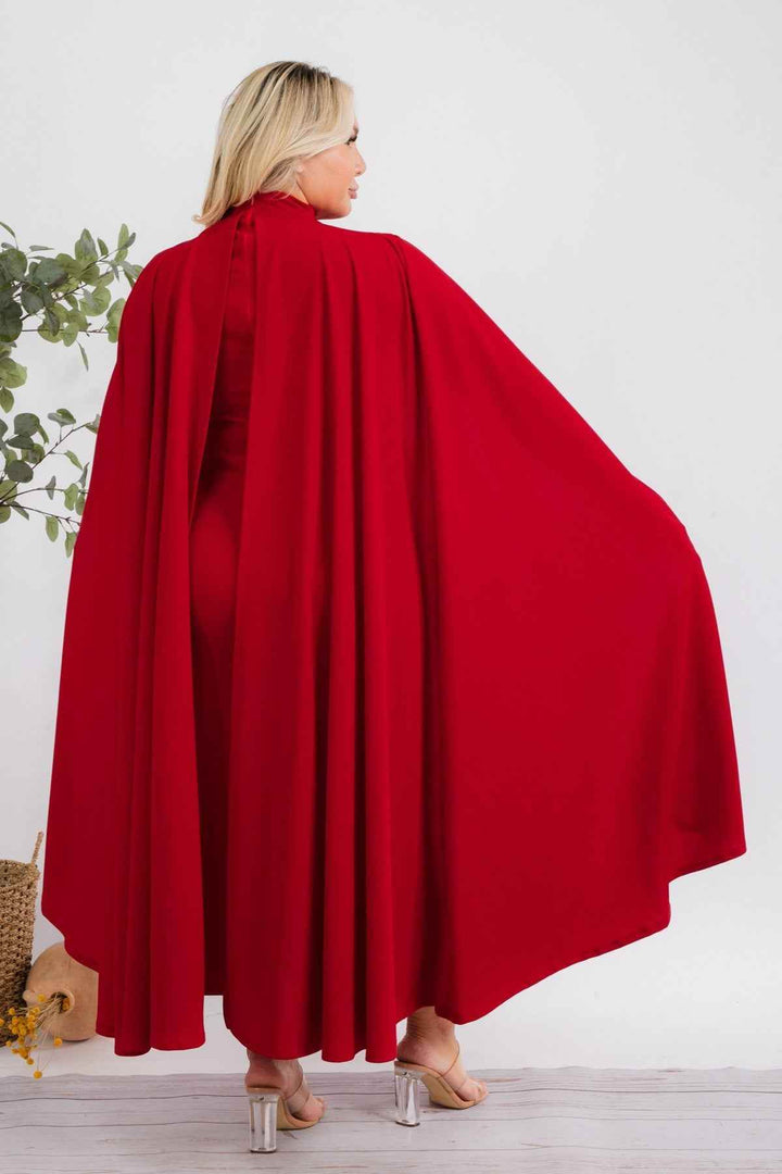 The Stella Cape Plus Size Midi Dress - Red - GiFTiFY