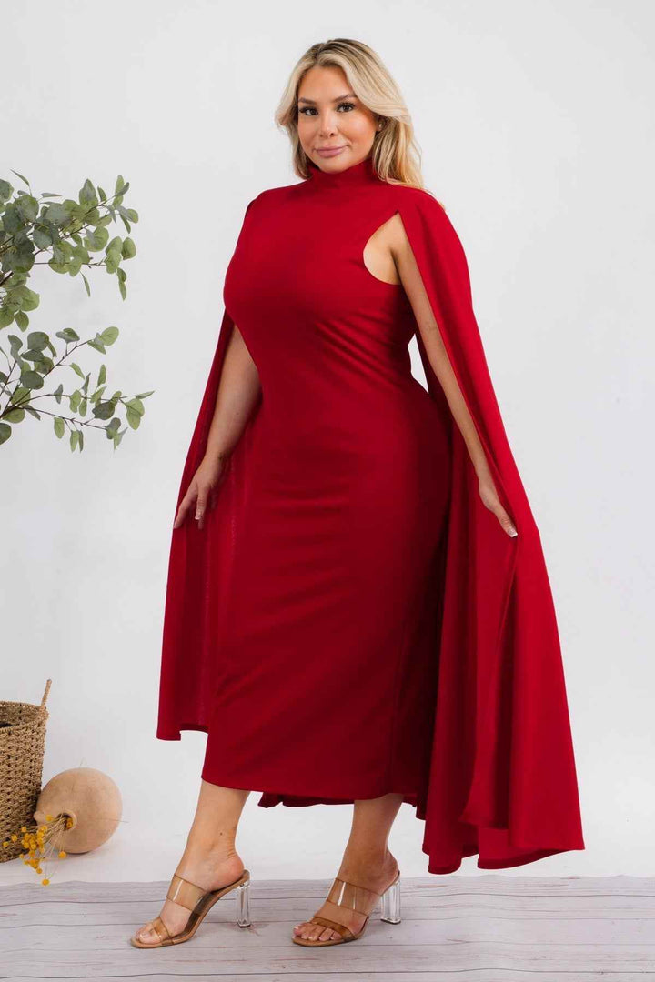 The Stella Cape Plus Size Midi Dress - Red - GiFTiFY