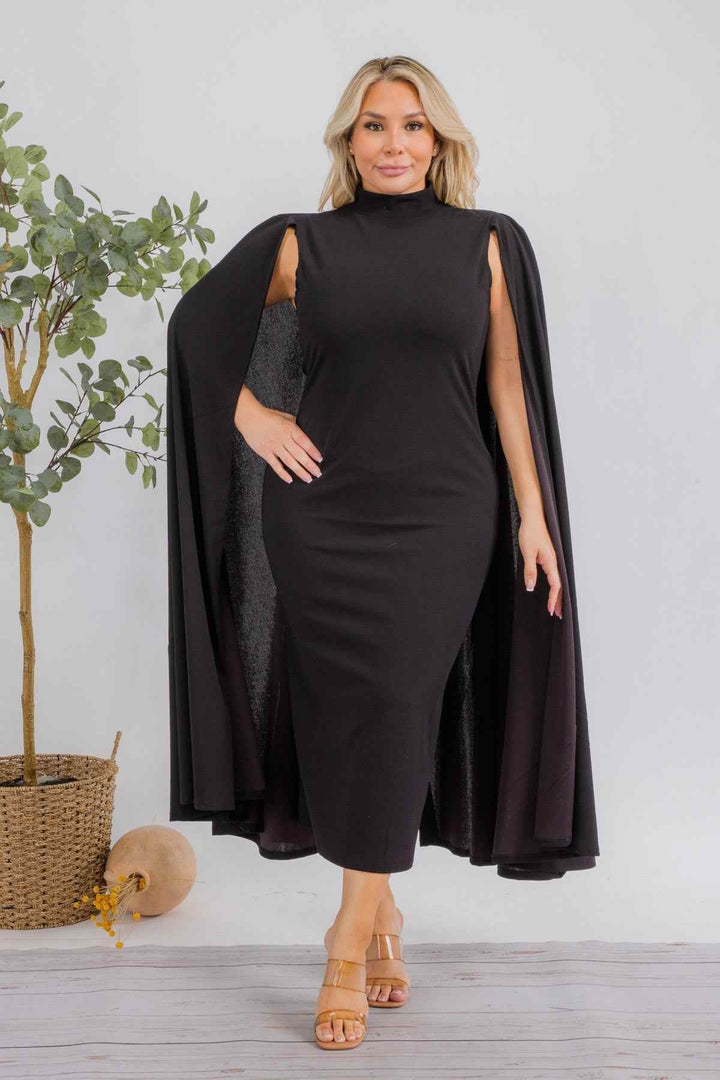 The Stella Cape Plus Size Midi Dress - Black - GiFTiFY