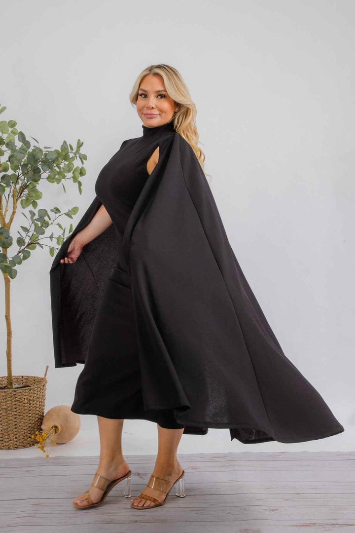 The Stella Cape Plus Size Midi Dress - Black - GiFTiFY