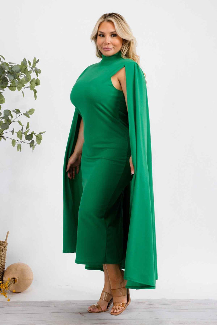 The Stella Cape Plus Size Midi Dress - Green - GiFTiFY