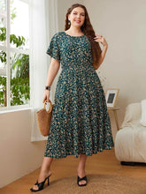 Honey Plus Size Floral Round Neck Short Sleeve Midi Dress - GiFTiFY