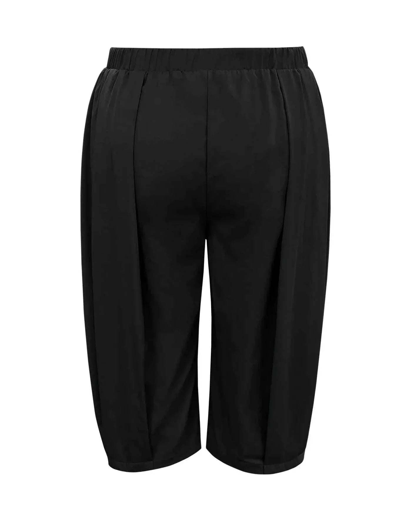 Plus Size Wide Leg Pleated Detail Cropped Pants