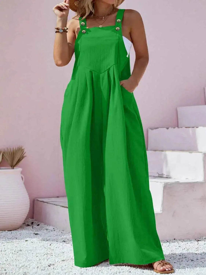 Plus Size Square Neck Wide Leg Overalls - GiFTiFY