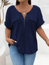 Plus Size Ribbed Half Zip Relaxed Fit T-Shirt - GiFTiFY