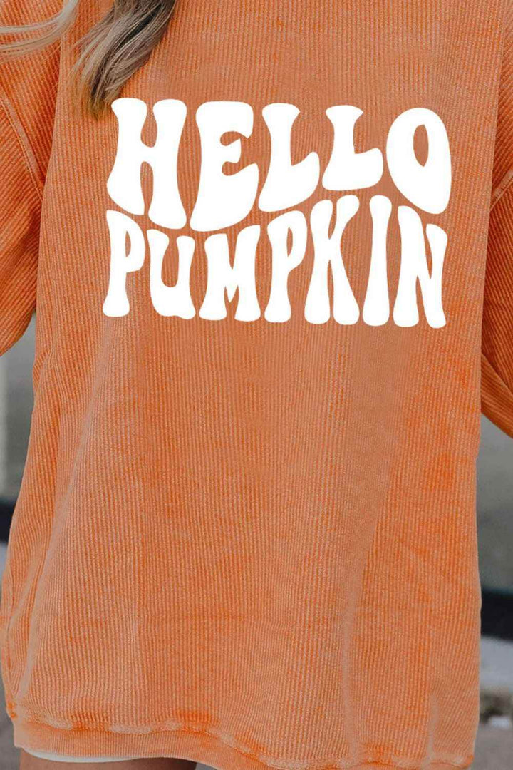 Round Neck Dropped Shoulder HELLO PUMPKIN Graphic Sweatshirt - GiFTiFY