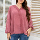 Honey Melo Apparel Plus Size Lace Trim V-Neck Balloon Sleeve Blouse - GiFTiFY