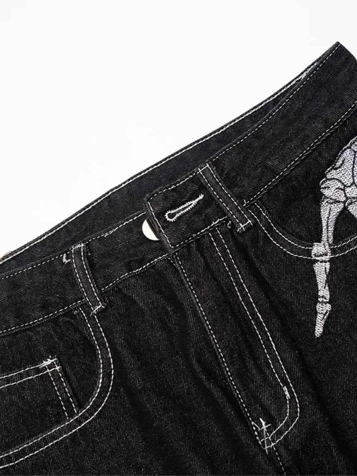 Men's Skeleton Embroidered Straight Leg Jeans - GiFTiFY