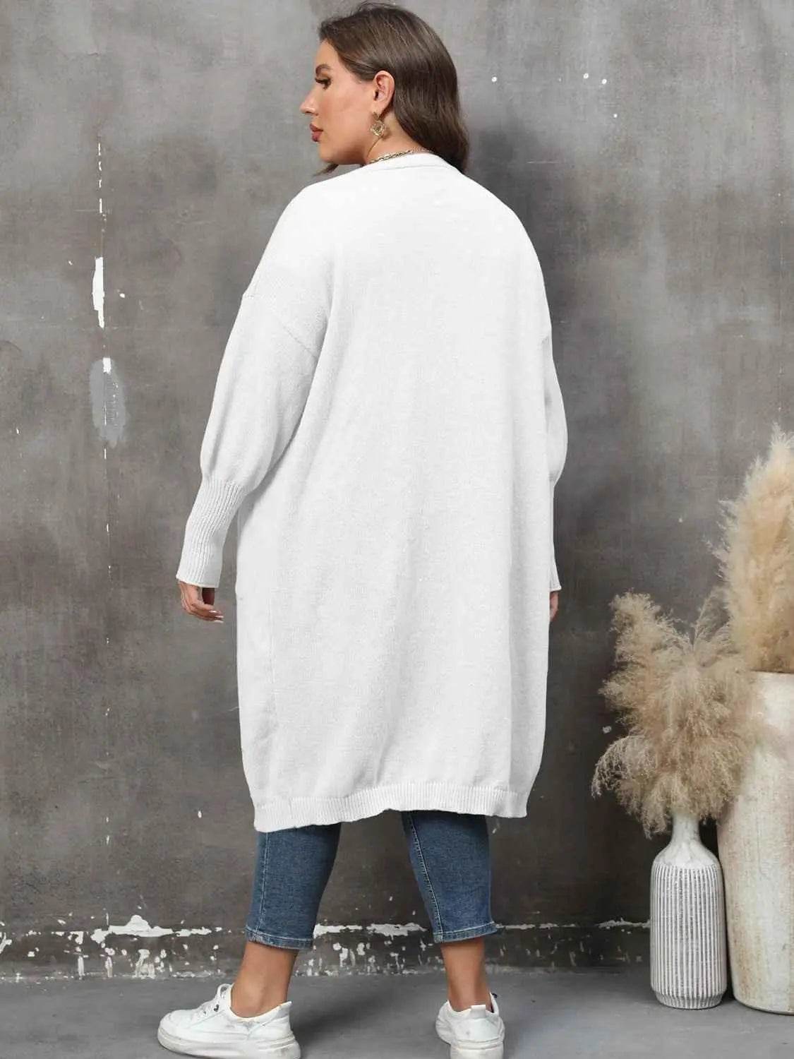 Plus Size Long Sleeve Pocketed Cardigan - GiFTiFY
