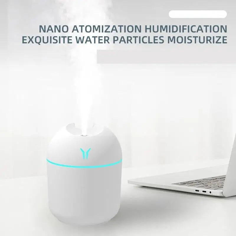 250ML USB Mini Air Humidifier with ultrasonic mist for home and car, enhancing air quality and relaxation.